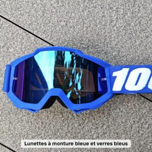 lunette motocross couleur : monture bleu, verre bleu Caractéristiques spéciales : Protection UV, anti-buée, coupe-vent, anti-poussière Type de fermeture : Élastique Type de sport : Moto, course, motocross, VTT, UTV, BMX, ski, snowboard